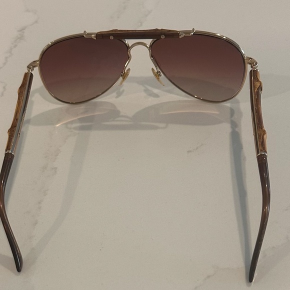 GUCCI Bamboo and Gold Aviator Sunglasses - Picture 6 of 11